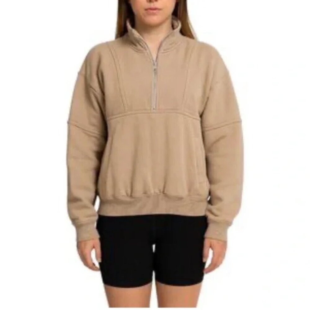 Joah Brown Half Zip Retro Sweatshirt Beige Brown Sz Small / Medium (S / M)